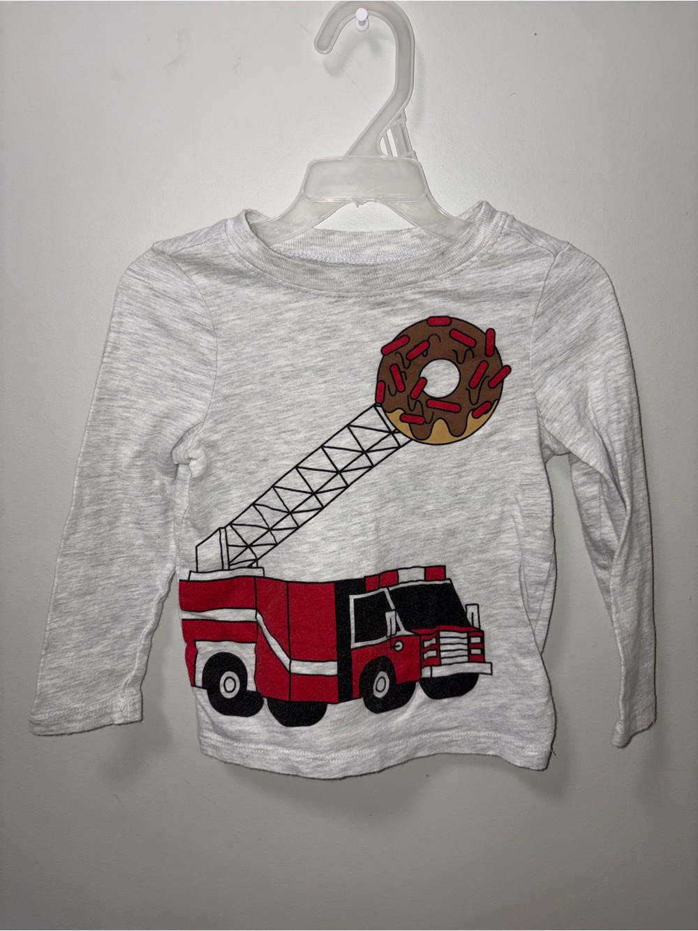Old Navy Gray Long Sleeve Fire Truck Donut Graphic Tee Boys 2T